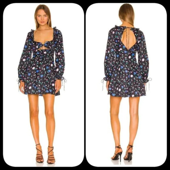 For Love & Lemons Lexy Long Sleeve Mini Dress in Black - Picture 1 of 12